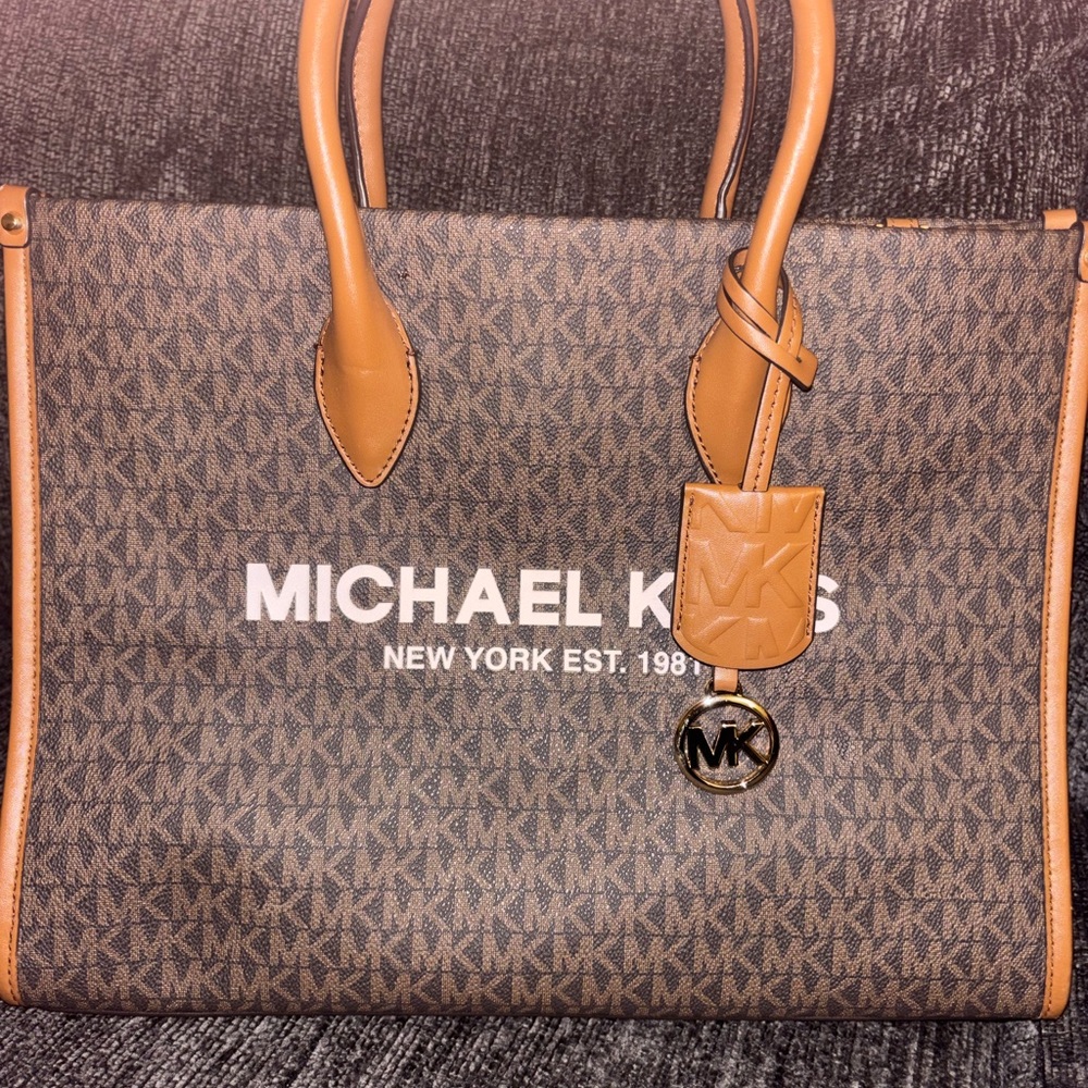 Michael Kors Medium Mirella Brown Signature Tote Bag